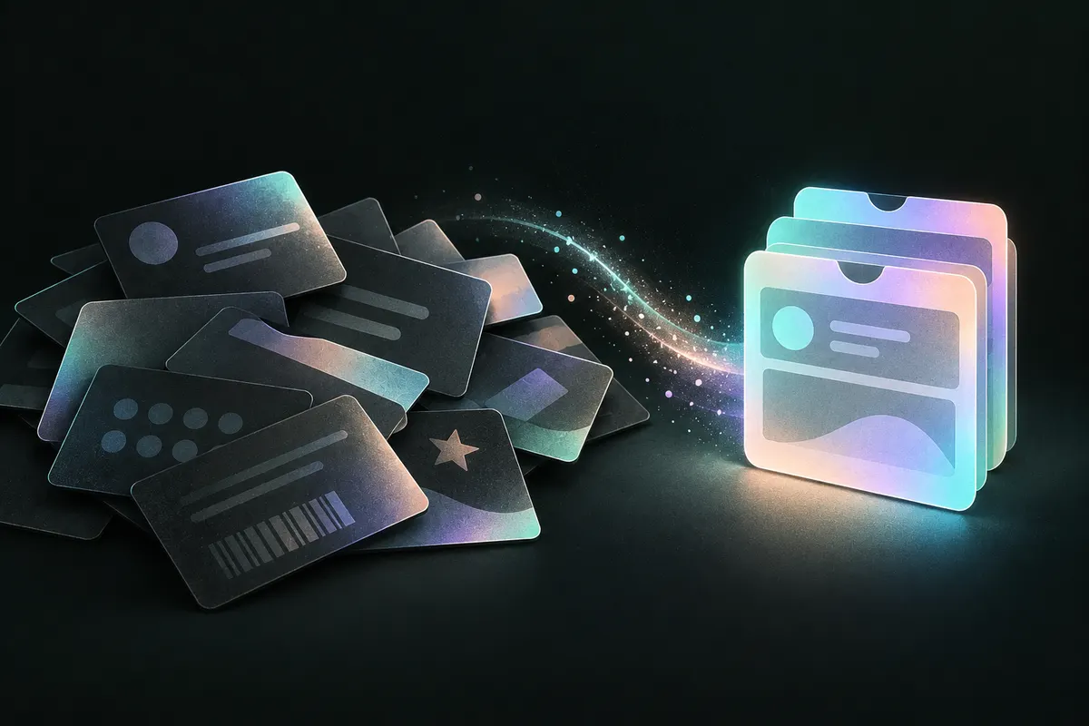 Loyalty cards sliding into a phone as tidy passes